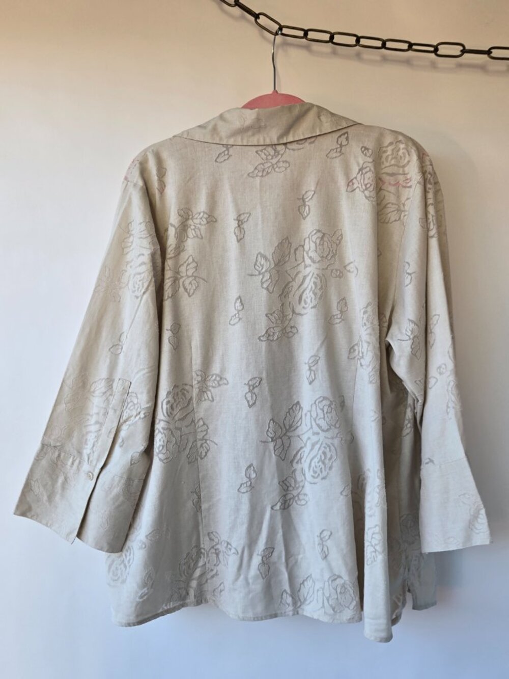 Harve Benard Oatmeal Linen Blend Rose Blouse Boho Cottage Office Casual Size 2X - Picture 5 of 9